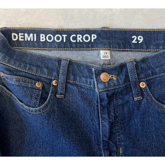 J Crew Women Billie Demi Boot Crop Jeans Size 29 Dark Wash Raw Hem Boho Western - Picture 7 of 10